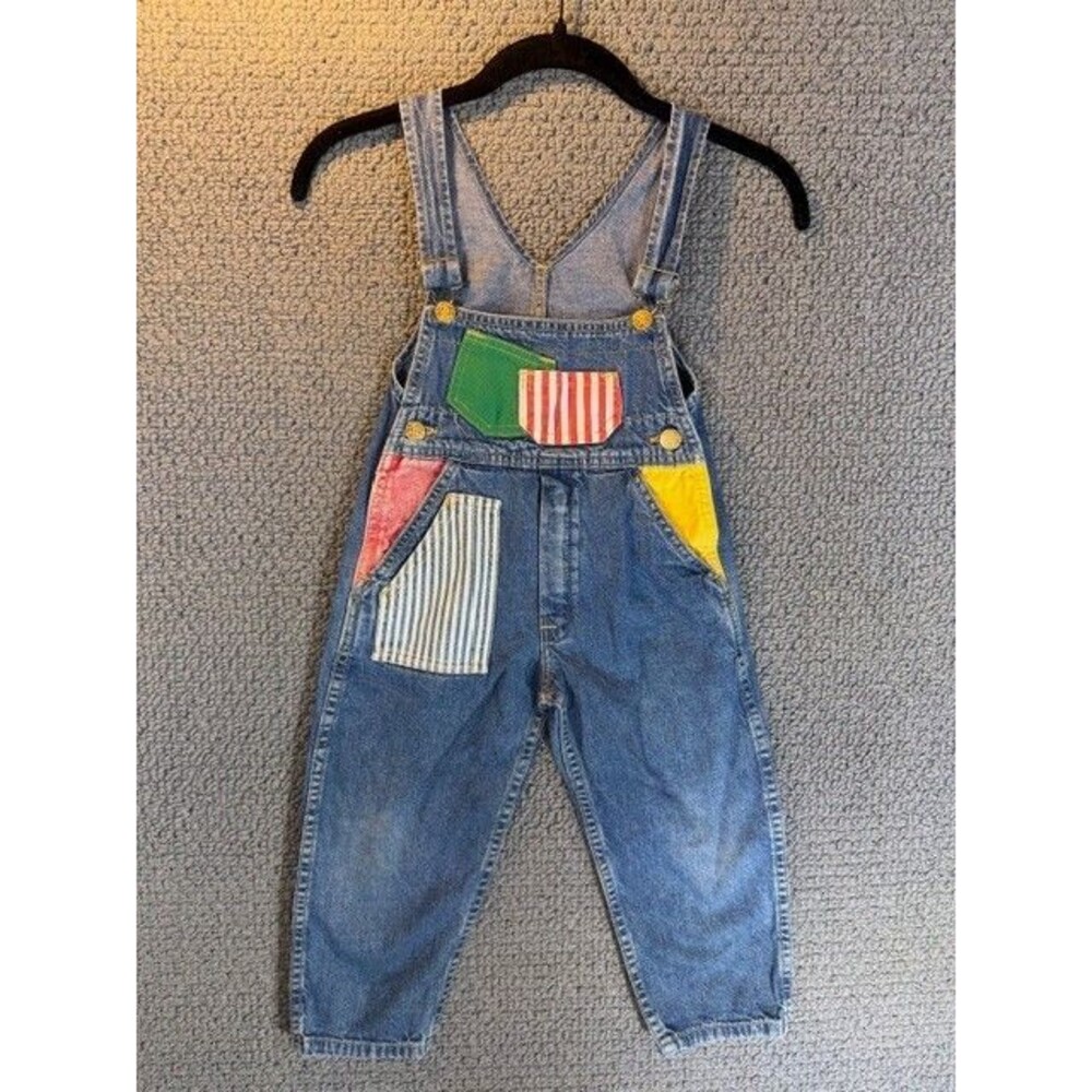 Vintage Carters Overalls Bright Cute Colorful Striped Patches Size 4T